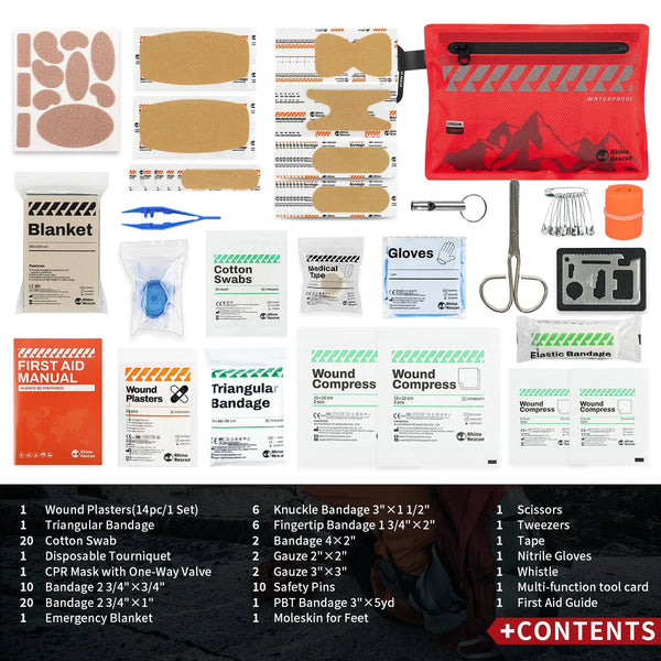 Small First Aid Kit RHINO RESCUE Ultralight Waterproof Medical Kit for Hiking Camping Backpacking Cycling Travel Vehicles 105PC