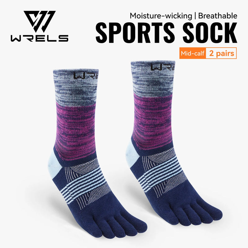 WRELS 1/2/3 Pair Five Finger Socks Athletic Running Breathable Ankle Compression Lightweight Moisture Wicking Anti-Blister Socks