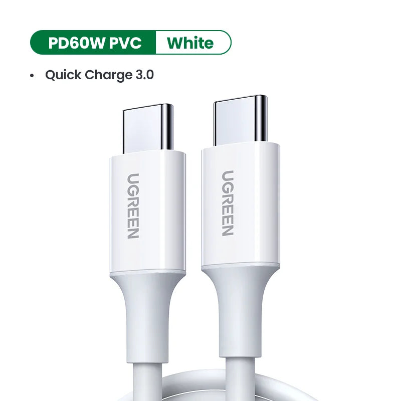 UGREEN PD60W USB-C to USB-C Cable Fast Charging for iPhone 17 Samsung S26 Xiaomi MacBook Air iPad Pro 3A Quick Charge 4.0 3.0