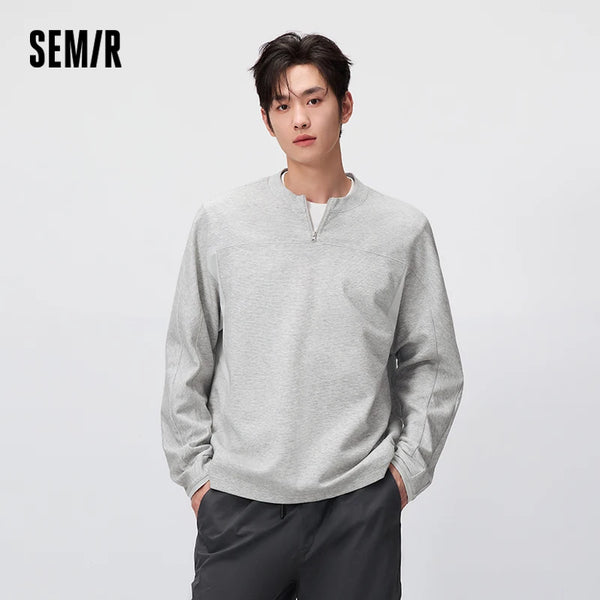 អាវយឺតបុរស Semir ដៃវែងពាក់កណ្ដាលកអាវប៉ាក់រាងអក្សរផ្ចិតសម្រាប់គូស្នេហ៍រដូវស្លឹកឈើជ្រុះឆ្នាំ ២០២៦ អាវធម្មតាសម្រាប់ពាក់ប្រចាំថ្ងៃ