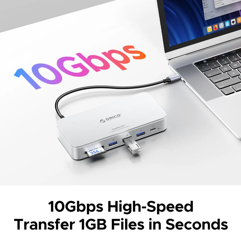 ORICO M.2 2230/2242/2260/2280 NVMe SSD Enclosure 10Gbps USB C Storage Docking Station with 8K60HZ HD DP SD/TF PD100W Charger HUB