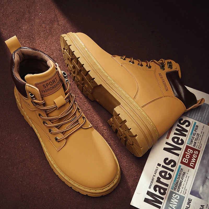 Men's fashion British casual boots spring and autumn new high-top soft sole non-slip youth outdoor high-top tooling yellow boots