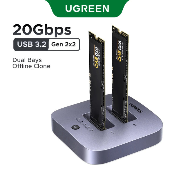 NEW！UGREEN USB 3.2 20Gbps M.2 SSD Docking Station Dual-Bay for M.2 NVMe SSD Disk Case HDD Box Dock Supports 4TB Storage