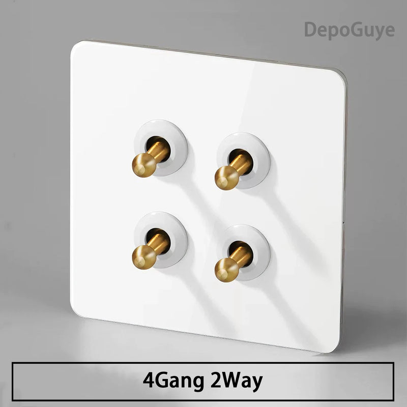 Stainless Steel Panel Retro Toggle Light Switch Gold/Black/White Wall Lamp Brass Lever EU UK Standard 1-4Gang Home Decoration