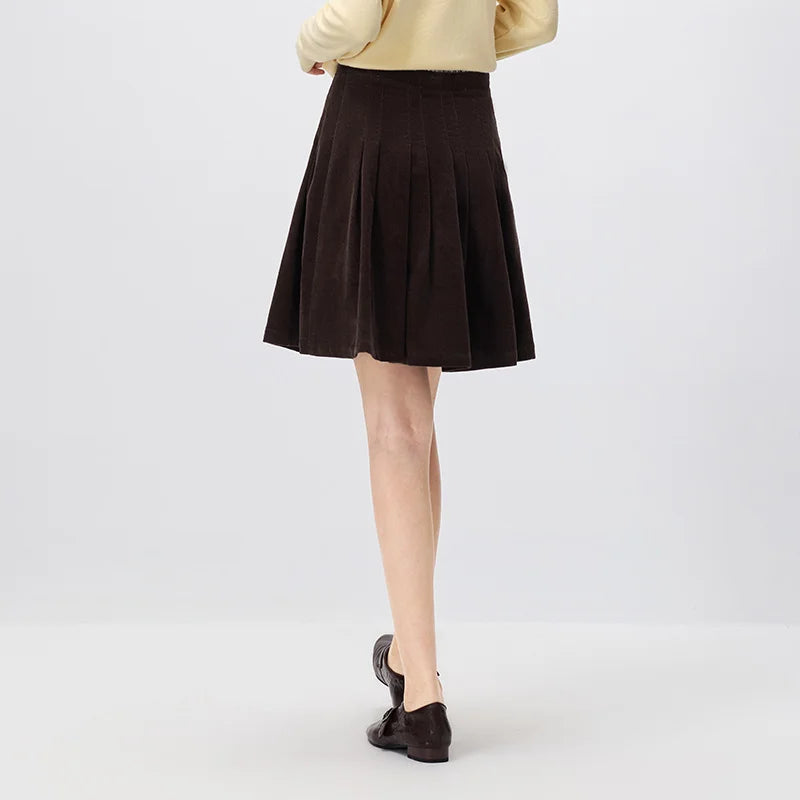 Semir Women Mini Skirt Corduroy Cotton Patchwork High Waist Pleated Retro Casual Autumn Bottoms Daily Wear 2026