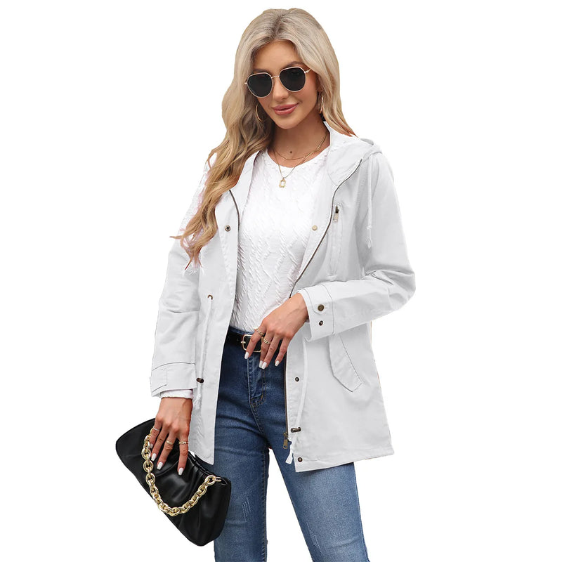 2026 Women Burgundy Hooded Jacket, Green Long Sleeves Windproof Jackets Fashion Casual Coat Black Blue Coffee Khaki S-4XL