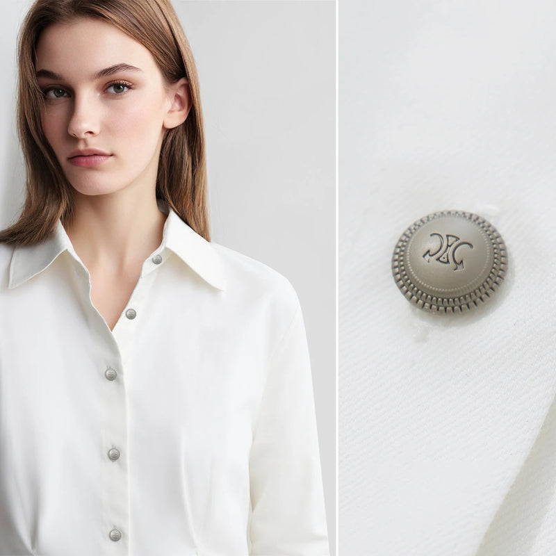 Amii Women's Shirt 2026 Autumn New Lapel Collar Fitted Waist Long Sleeve Blouse Vintage Metal Button Casual Top Women 12623031