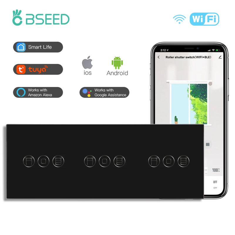 BSEED Wifi Roller Shutter Switch Triple Smart Blind Switch Wall Touch Switches  Smart Life Tuya Alexa App Voice Control