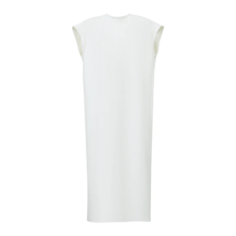 Amii Women's T-Shirt Dress 2026 Summer New Round Neck Lace Trim Back Slit Casual Air Layer Short Sleeve Midi Dress 12642128
