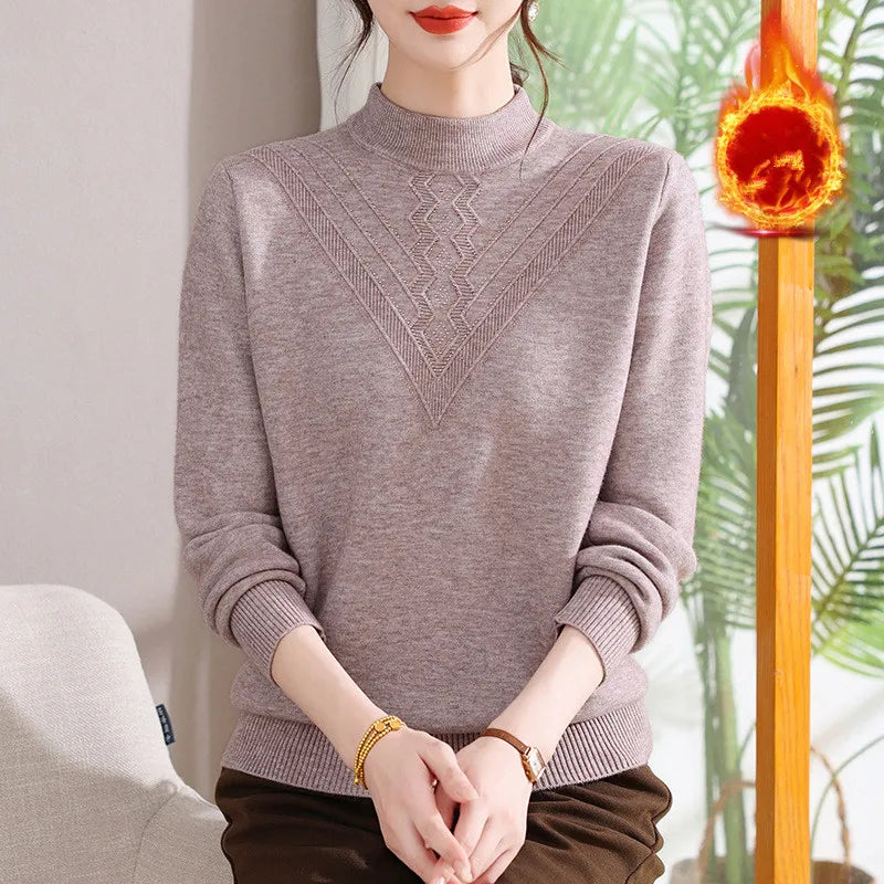 Thicken Velvet Warm Woman Clothing Fleece Knitwear Winter Clothes Woman Turtleneck Middle Aged Mother Sweater Tops Pull Femme