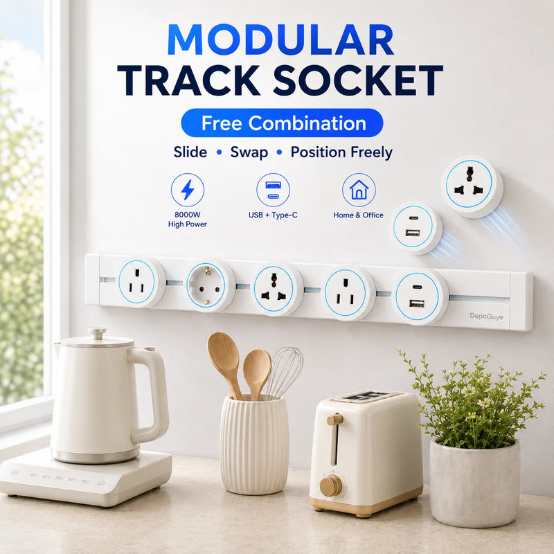 Power Track Socket EU/FR/Italy/Israeli USB Type-C Round Romovable Adapter Home Kitchen Wall Mounted Universal Electrical Outlet