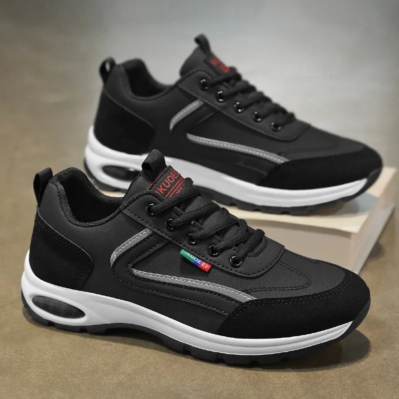 Mens Running Shoes 2025 New Splicing Leather Suede Cushioning Fashion Plus Size Comfortable Breathable Sports Leisure Shoes