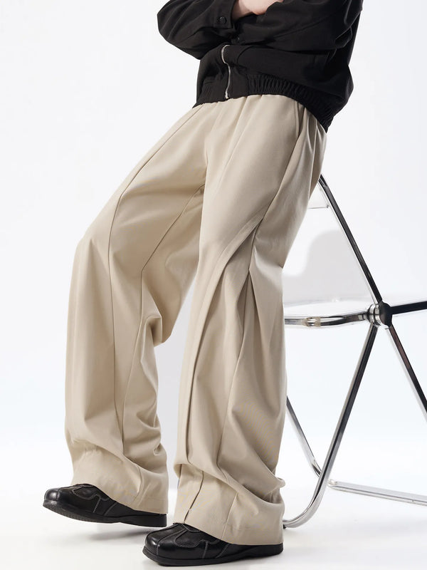 DUKEEN Men's Wide Leg Pleated Trousers Loose Fit High Waist Casual Streetwear Baggy Slacks Korean Vintage Style