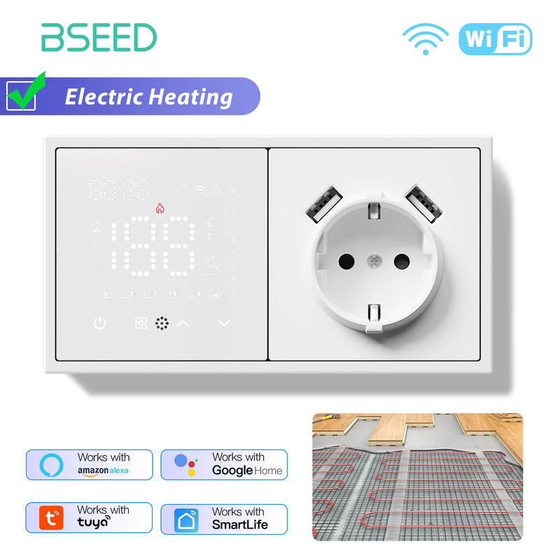 BSEED WIFI Electric Heating Water Boiler Smart Thermostat With Socket Support Alexa Google Temperature Controller Plastic Frame