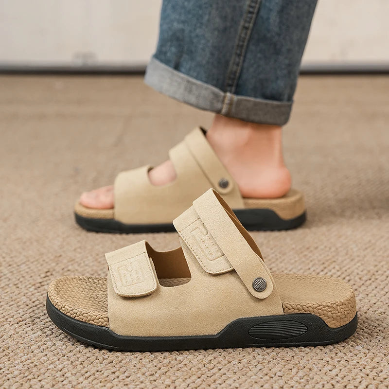 Men's Slides Cork Sandals Summer New Non-Slip Outdoor Comfort Fashion Soft-Sole Non-Slip Lightweight Casual Walking Beach Shoes