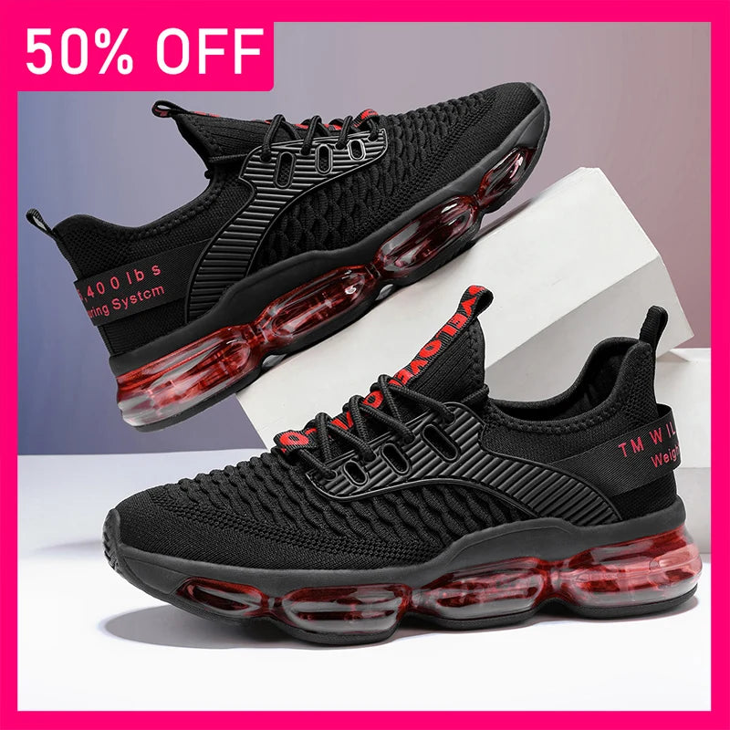 Men Sports Shoes Fashionable Lace Up Mesh Breathable Casual Running Shoes Comfortable Soft Sole Rebound Street Tennis Shoes