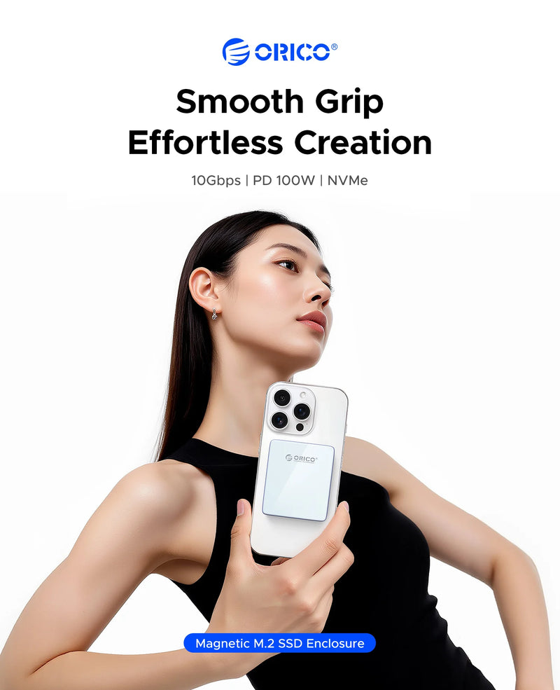 ORICO External SSD Case M.2 NVMe Magnetic SSD Enclosure 2230 2242 Enclosure TF Card Reader with PD 100W 10Gbps for iPhone 16 17