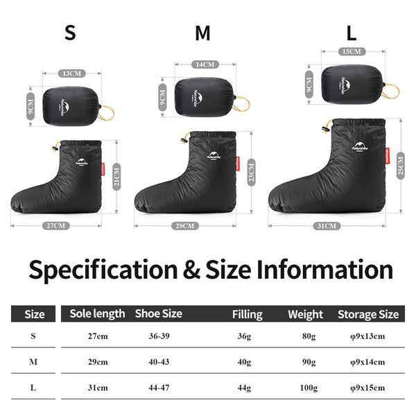 Naturehike Down Shoes Cover Winter Foot Warm Waterproof Shoes Ultralight Windproof Outdoor Hiking Camping Goose Down Foot Cover
