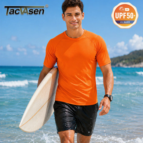 TACVASEN Mens Summer UPF 50+ Quick Dry T-Shirt Surf Swim Short Sleeve Shirts Athletic Performance Rash Guard Water Shirts Beach
