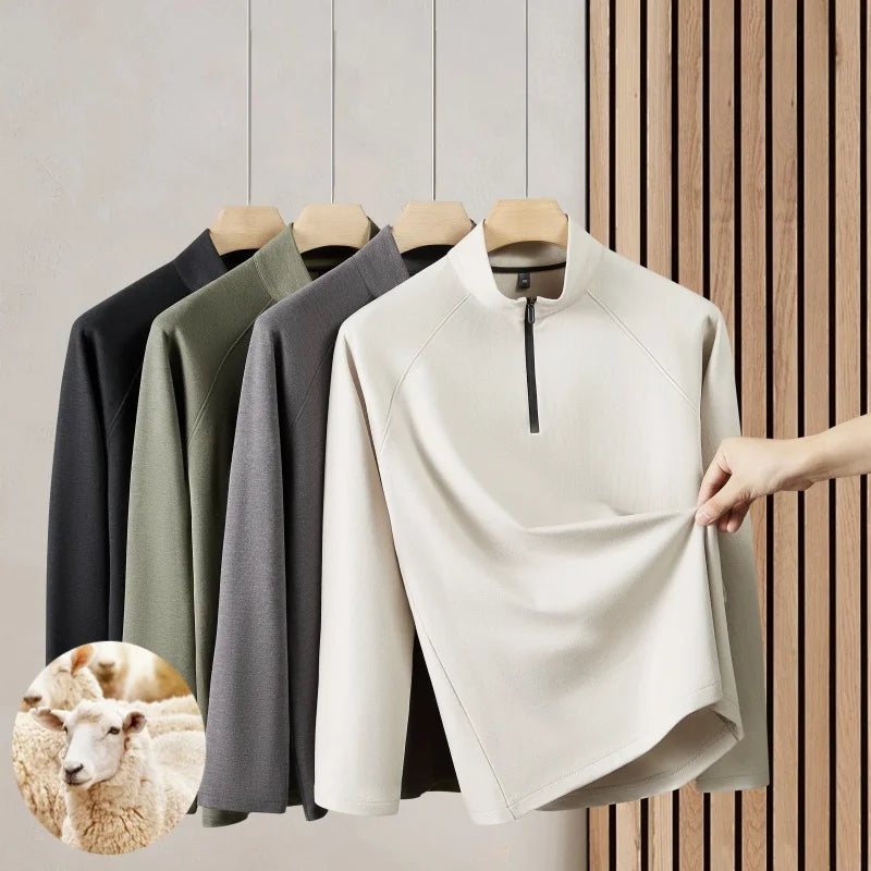 Men's Long-sleeve T-shirt, 2.5% Wool Blend Fabric, Soft and Warm, Ideal for Jogging, Running, and Smart Casual Wear