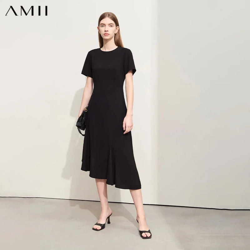 រ៉ូប Amii Minimalism រដូវក្តៅឆ្នាំ ២០២៦ រ៉ូបថ្មីសម្រាប់នារី កមូល បែកជាពីរ ដៃអាវខ្លី មិនស្មើគ្នា រ៉ូបសម្រាប់នារី ស្ដើង រឹងមាំ 12442188