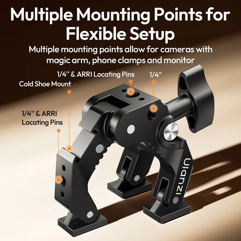 ឈុតដៃវេទមន្ត Ulanzi CO78 Super Clamp ជាមួយក្បាលបាល់ពីរ 360° 1/4 វីសសម្រាប់កាមេរ៉ា DSLR ថតរូបក្នុងស្ទូឌីយោ