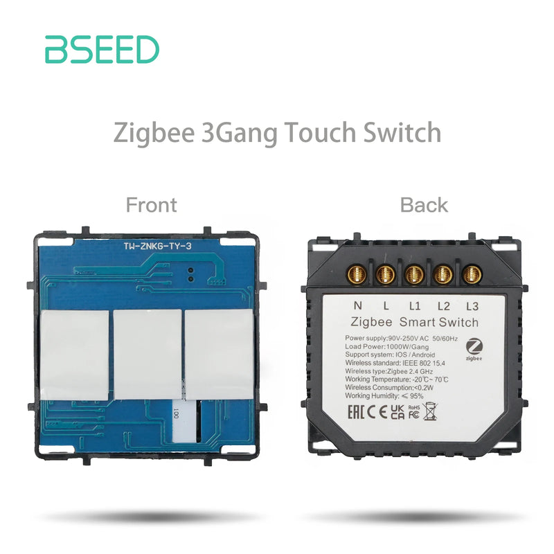 BSEED Tuya Smart Zigbee Touch Switch Wall Light Switch Function Key Support Google Home Alexa Voice Control Neutral Required