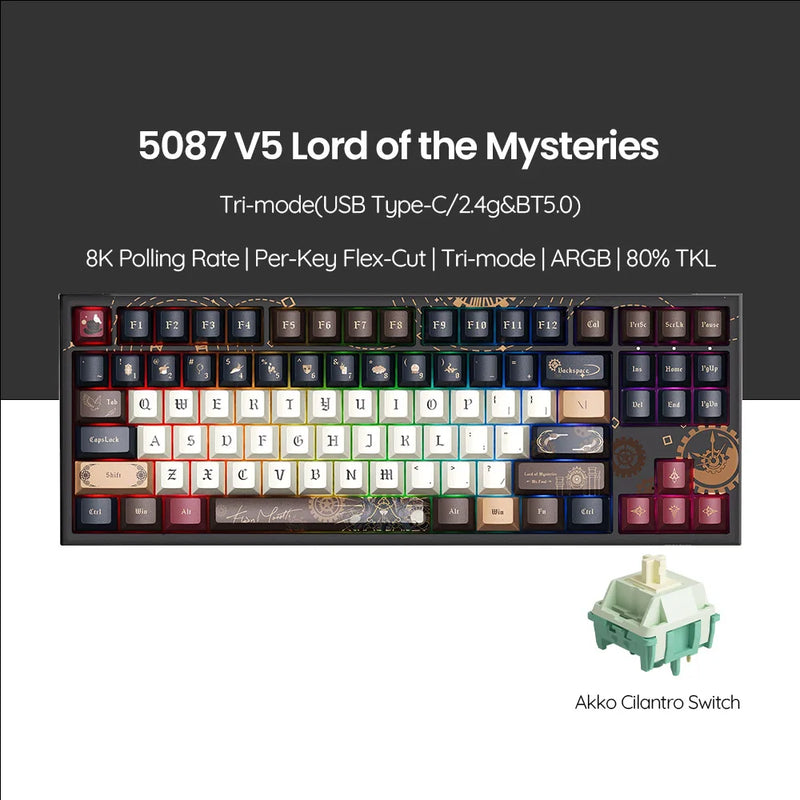 Akko 5087 V5 Mechanical Keyboard TKL 88 Keys Per-Key Flex-Cut Hot-swappable ARGB 8K Polling Rate Wireless Custom Gaming Keyboard