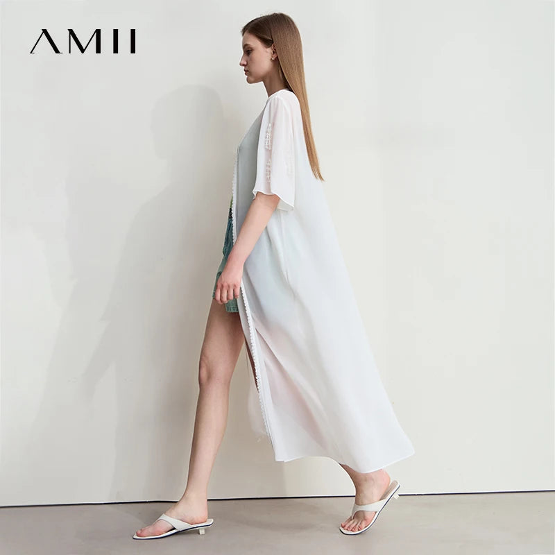 អាវ យឺត នារី AMII សាមញ្ញ បំផុត ឆ្នាំ ២០២៥ អាវ យឺត ការពារ កម្ដៅ ថ្ងៃ សម្រាប់ រដូវក្ដៅ ឆ្នាំ ២០២៥ ដៃ វែង ធម្មតា សម្រាប់ វិស្សមកាល 12552010