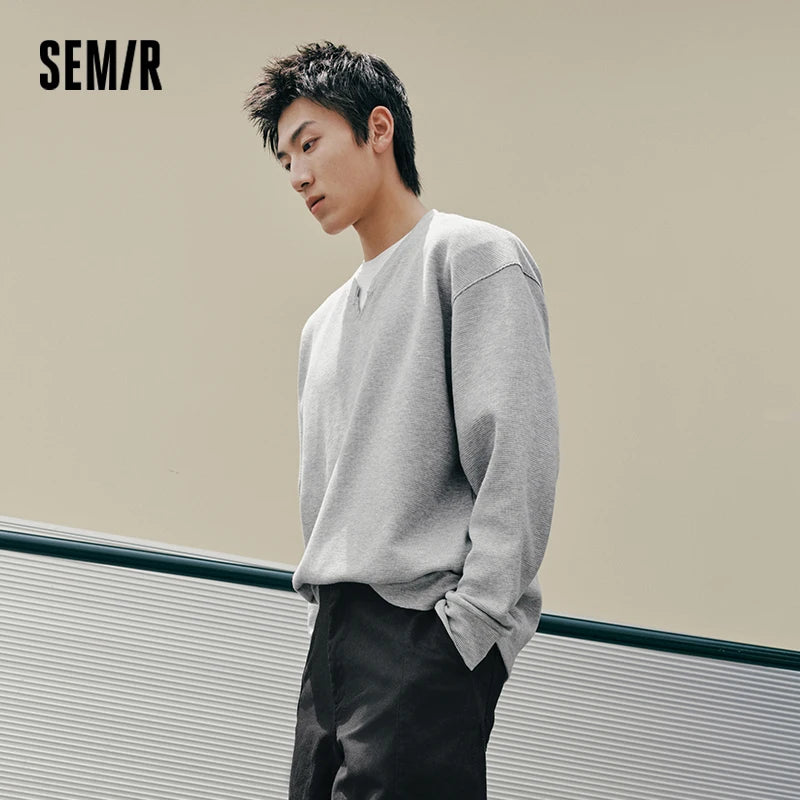 Semir Men Tshirt Long Sleeve Relaxed Small V Neck Basic Slight Loose Crew Neck Casual Autumn Top Daily Wear 2026