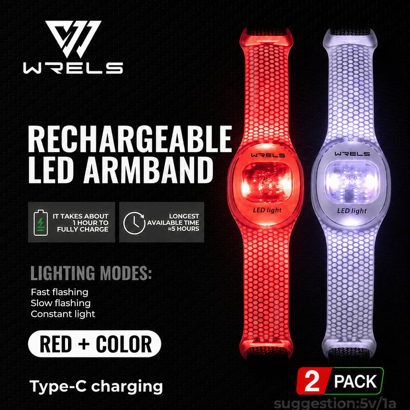 WRELS Arm Light Rechargeable LED Light Up Armband Waterproof Night Running Cycling Outdoor Safety Wristband Warning Light
