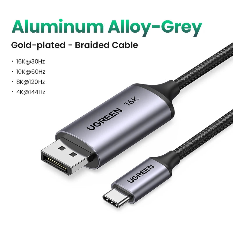 UGREEN USB C to 16K Displayport 2.1 for MacBook Pro/Air 6K@30Hz 8K@60Hz Thunderbolt 3/4 40Gbps Type C to 16K DP 2.1 Video Cable