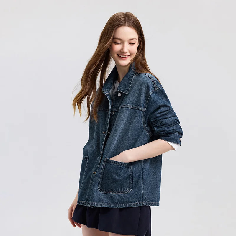 Semir Demin Jacket For Women 2026 Spring Denim Loose Lapel Casual Coat Fashion Comfortable Daily Outerwear