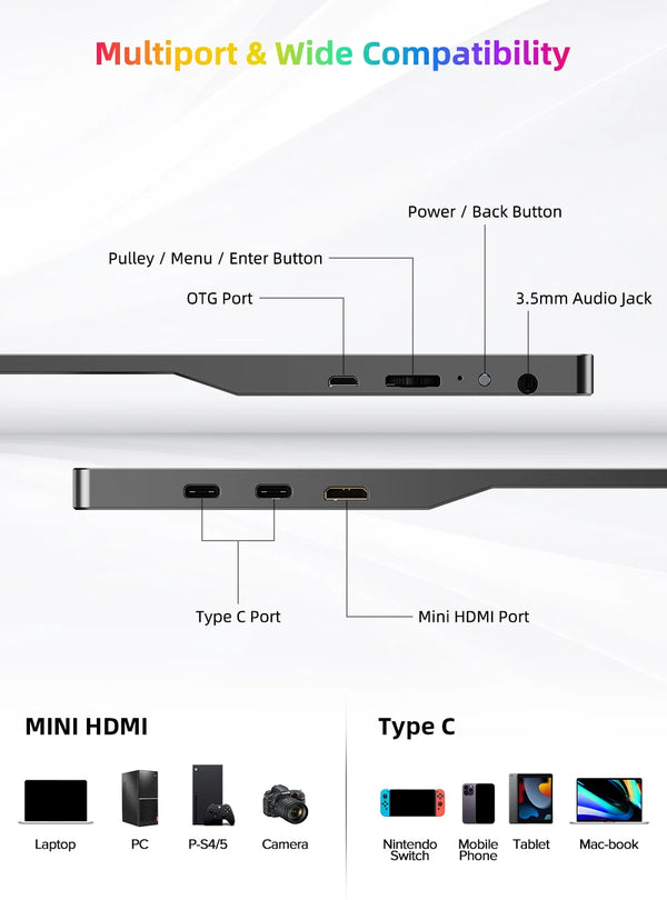 ម៉ូនីទ័រចល័ត PERFECT QLED 4K ទំហំ 15.6 អ៊ីញ 131% sRGB HDR IPS UHD USB-C កុំព្យូទ័រយួរដៃ កុំព្យូទ័រ អេក្រង់ HDMI ជាមួយ Smart Cover និងឧបករណ៍បំពងសម្លេងពីរ