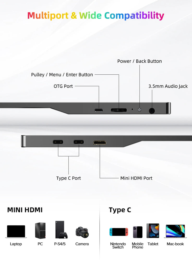 ម៉ូនីទ័រចល័ត PERFECT QLED 4K ទំហំ 15.6 អ៊ីញ 131% sRGB HDR IPS UHD USB-C កុំព្យូទ័រយួរដៃ កុំព្យូទ័រ អេក្រង់ HDMI ជាមួយ Smart Cover និងឧបករណ៍បំពងសម្លេងពីរ