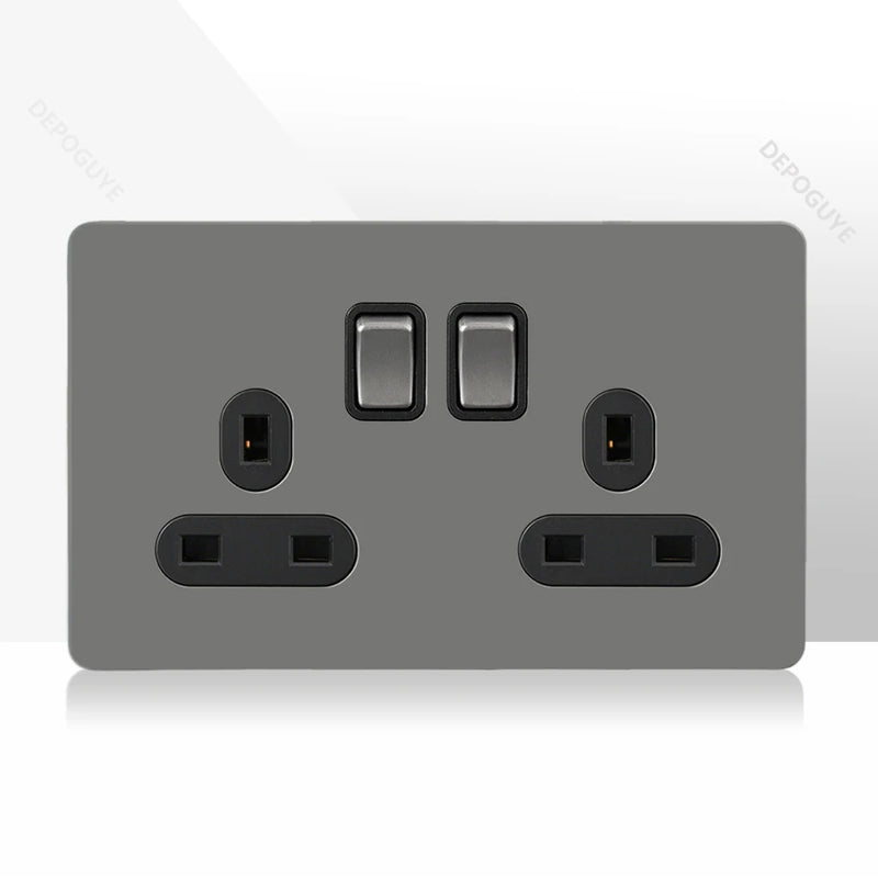 Retro Toggle Switch 1-4 Gang 2 Way Light Switch,EU French Plug Power Outlet Socket With Dual USB Stainless Steel Panel 86 Type