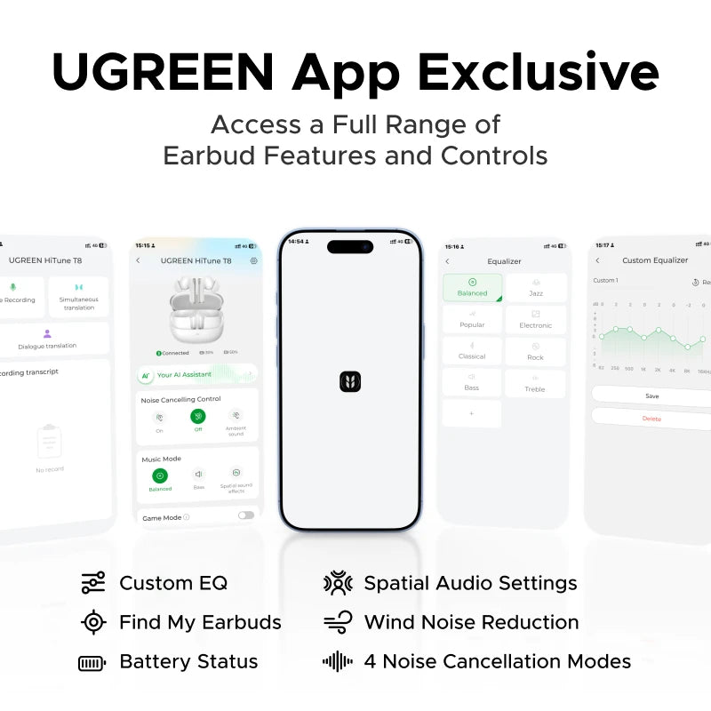 【2026 NEW】UGREEN EchoBuds Plus In-Ear Bluetooth Wireless Active Noise Cancelling Earphones 55dB Adaptive ANC, LDAC Headphones
