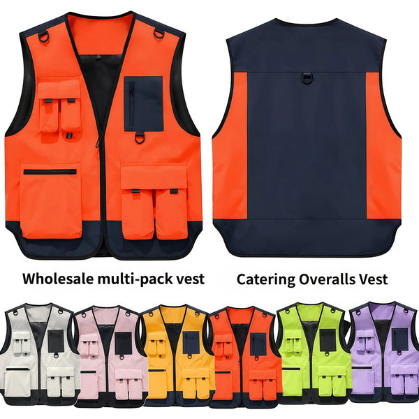 Outdoor photography vest workman's jacket 2026 Spring Summer V-neck multi-pocket team work jacket custom  logo printed