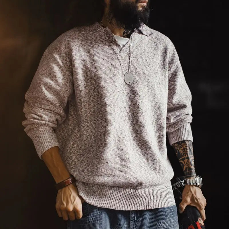 អាវយឺតប៉ាក់បុរស Maden ដៃវែង Johnny Collar Pullover សមល្មម រចនាបថបុរាណ អាវប៉ាក់ធម្មតា រដូវស្លឹកឈើជ្រុះ រដូវរងា
