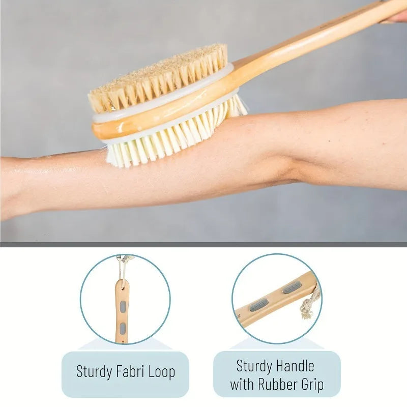 1pc Dual-Sided Shower Brush with Long Handle - Bristle Body Scrubber,Exfoliating Back Brush,Deep Clean,for Lotion Application
