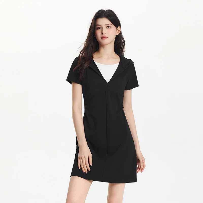 Semir Women Dress Hooded 2026 Faux Two Piece Slim Fit Pleated Waist Urban Casual Everyday Style Soft Comfortable Daily Wear