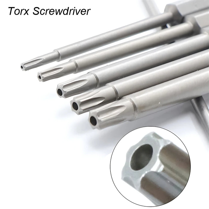 Magnetic Torx Screwdriver Set 100/50mm Extra Long Security Tamper Proof Star Drill Bit Screw Driver Tips Hex 1/4 for Rotary Tool