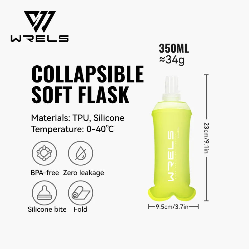 WRELS Soft Flask BPA Free TPU Collapsible Water Bottle Lightweight Foldable Hydration Bottle Wide Mouth Running Squeeze Bottle
