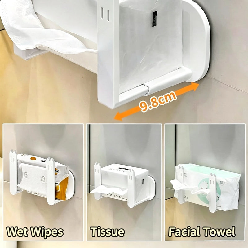 Wall-mounted No-Drill Toilet Paper, Tissue, and Paper Towel Holder for Home Bathrooms with Storage Rack for Rolls