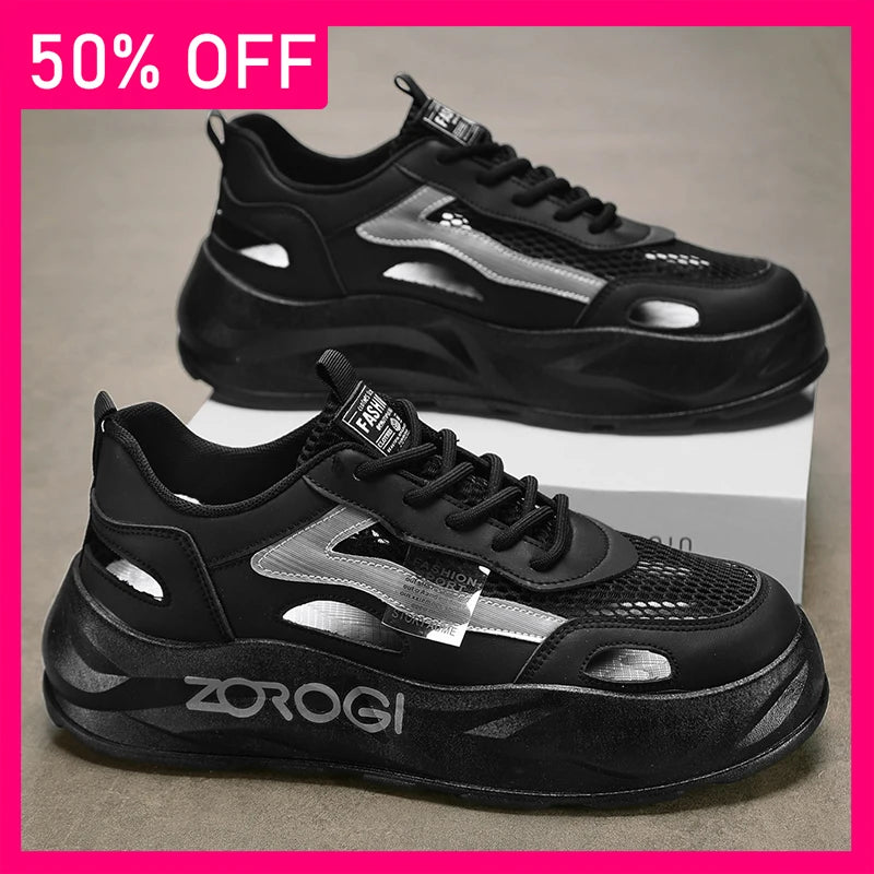 Men Sports Shoes Summer New Thick Soled Hollow Mesh Mesh Breathable Fashionable Lace Up Casual Versatile Running Shoes for Men