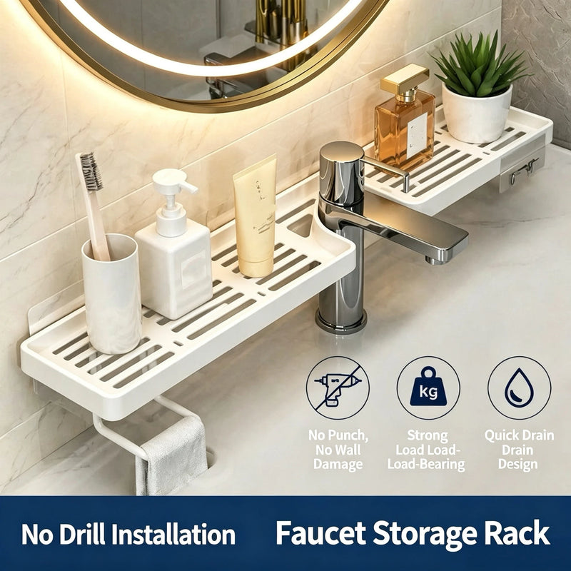 Punch-Free Wall Mounted Bathroom Mirror Front Storage Rack No Drill Sink Vanity Counter Organizer Shelf for Cosmetic Toiletries