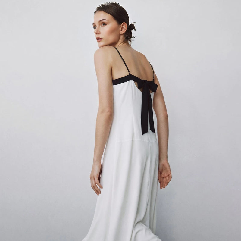 Amii Women’s Dress 2026 Summer New Color Block Tie A-Line Long Cami Dress Cutout Back Loose Fit Casual Woman Clothes 12652054