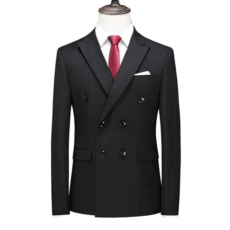 Men's Blue Long-sleeved Suit Jacket, Double-breasted Business Coat, Asian Size Slim fit Blazer,Available in Green,Red,Black,Gray
