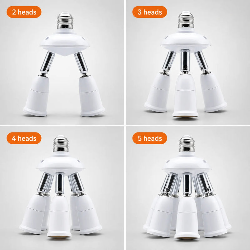 ឧបករណ៍បំបែករន្ធ E27 របស់ JOYINLED មានក្បាល 3 សម្រាប់ប្តូរទីតាំងបាន 360° និងអាចបត់បាន 180° សម្រាប់អំពូល E27 ទៅ E27 សម្រាប់ចង្កៀង LED