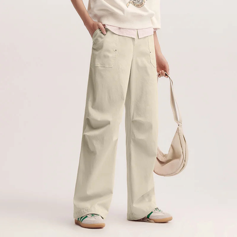 Semir Cargo Pants Women Spring Half Elastic Waist Outdoor Street Style Trendy Wide Leg Casual Versatile Fashion Trousers